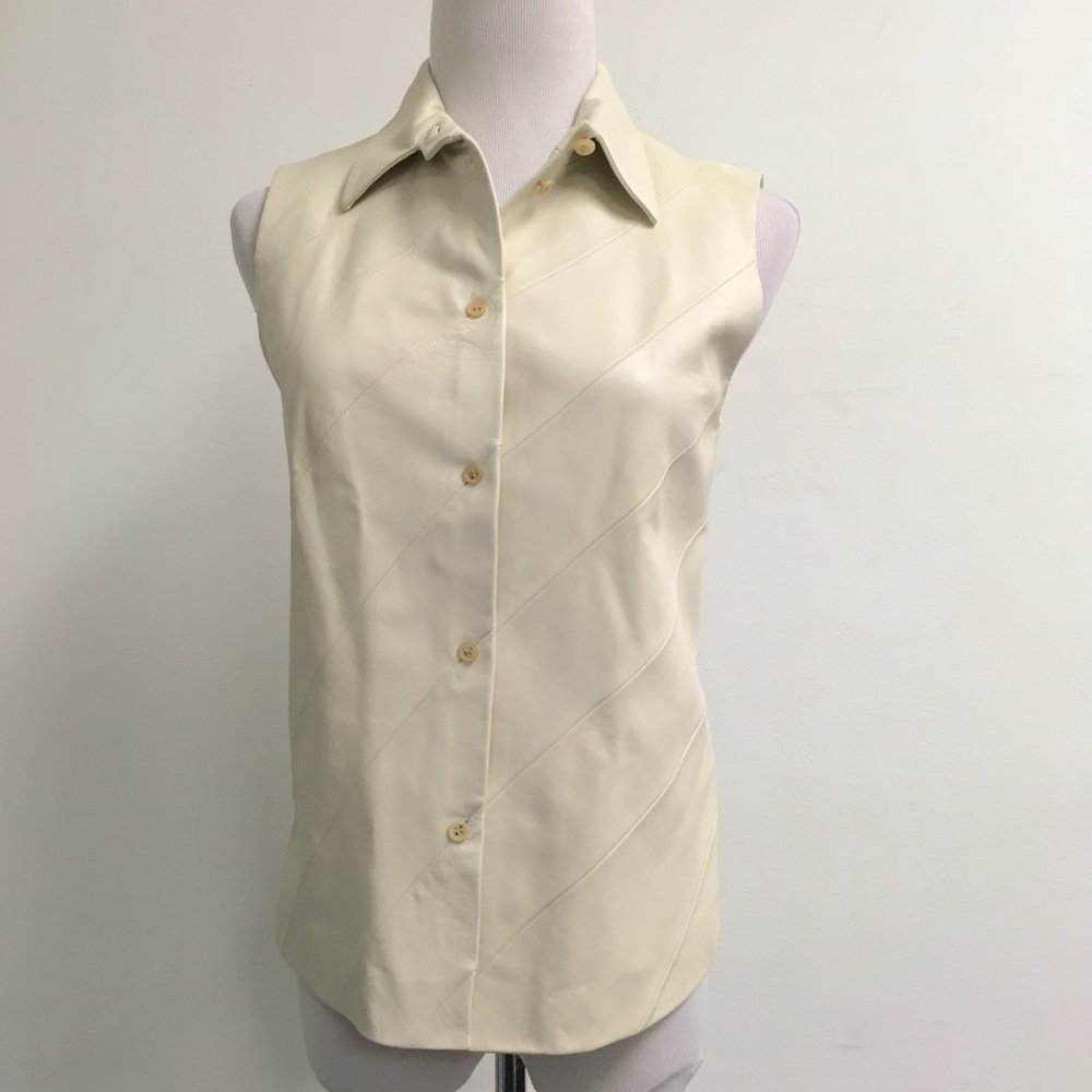 Loewe Madrid cream leather shirt button top vest sleeveless jacket NWT M 34 bust